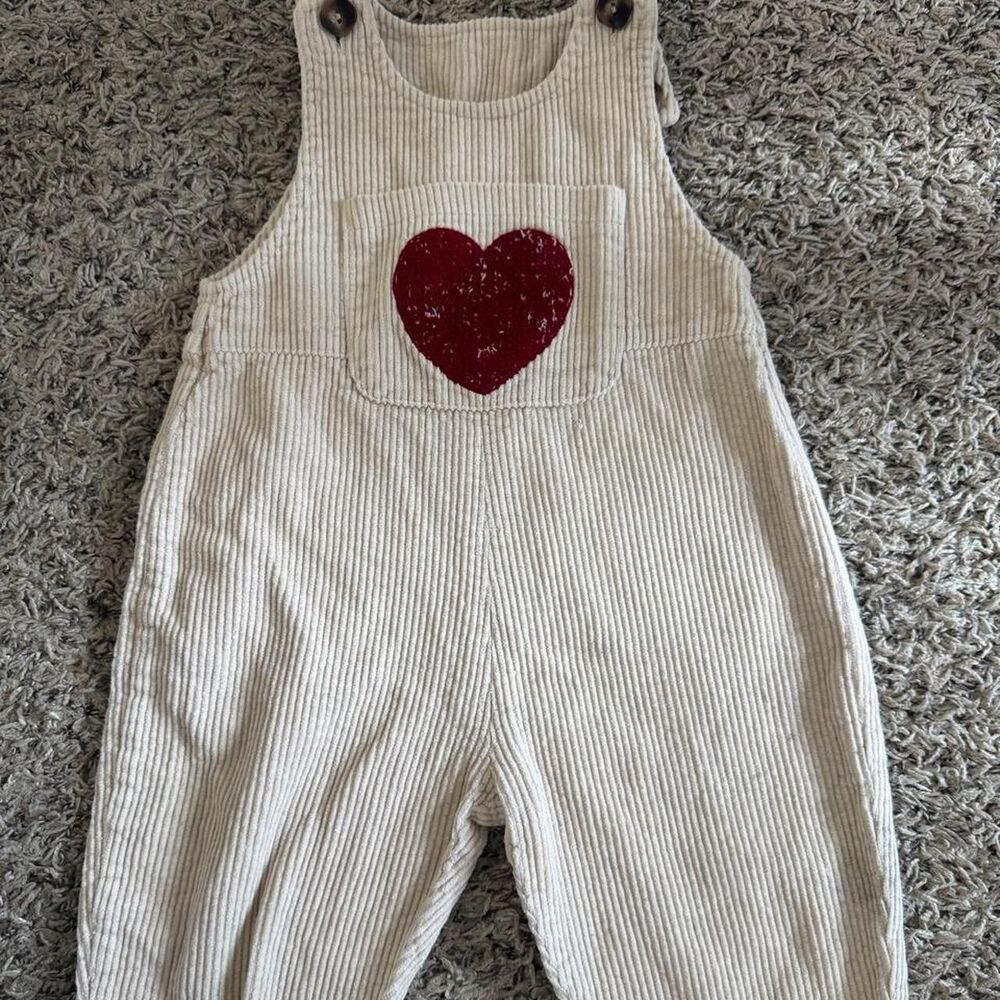 Girl cream heart overalls